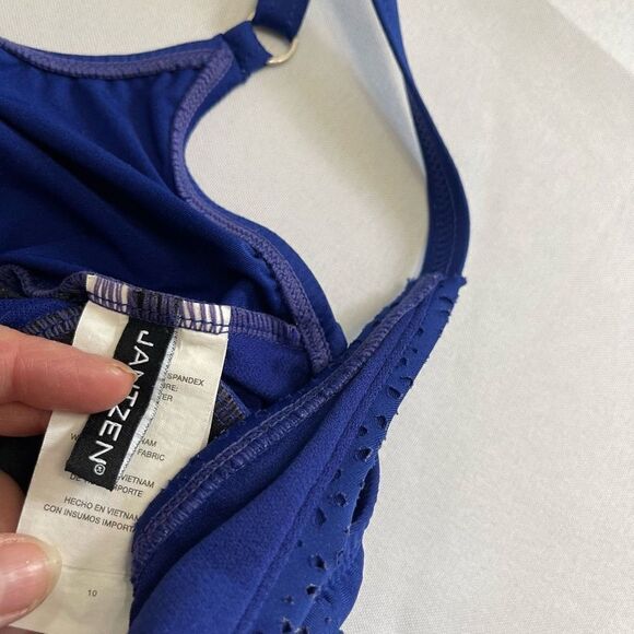 Janzten Blue Ruffle One Piece Bathing Suit Swimsuit Size 10 - Picture 5 of 7